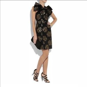 Milly Black Gold One Shoulder Jacquard Dress Sz 4